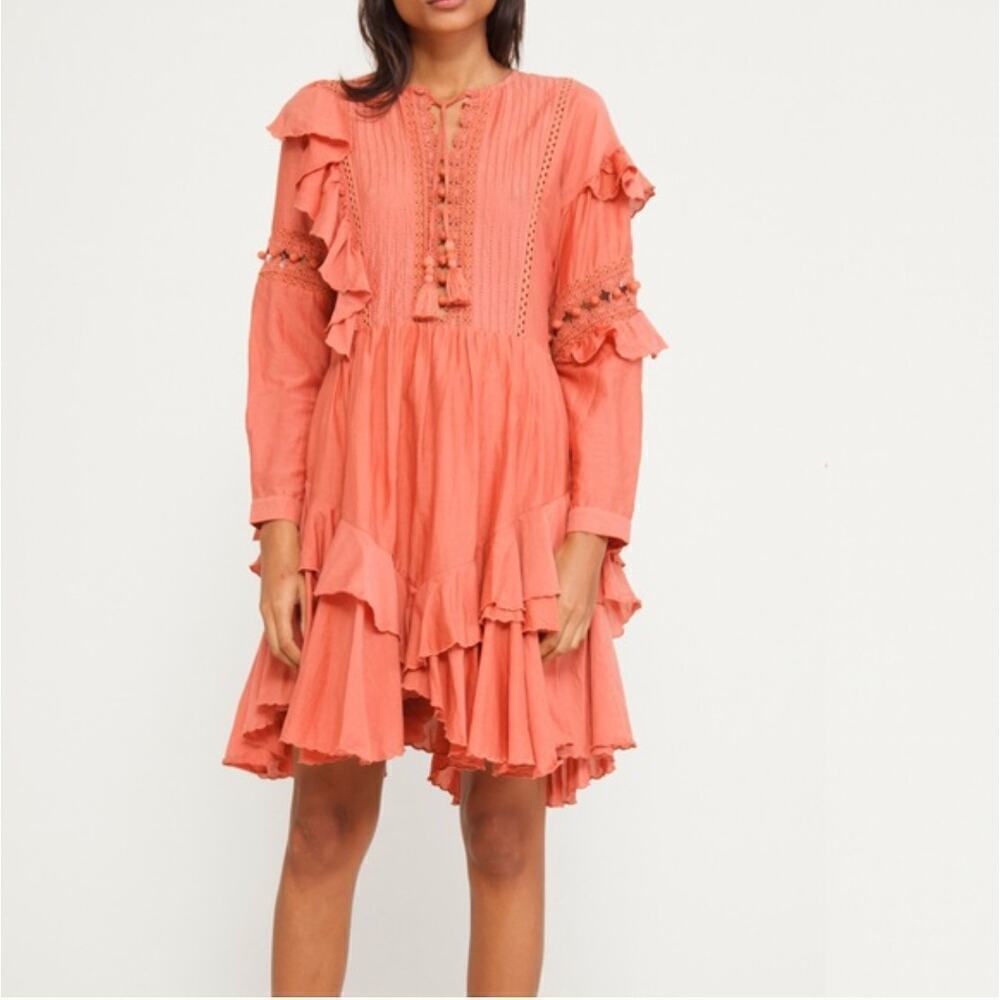 SEA New York $495 Weatherly Pom Crochet Dress in Salmon